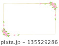 水彩風の桜の和風フレーム 四隅の装飾と金の細枠背景素材 135529286