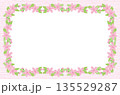 桜と葉の和風長方形フレーム 華やかな春のピンク背景素材 135529287