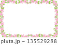 桜と葉の和風長方形フレーム 華やかな春の白背景素材 135529288
