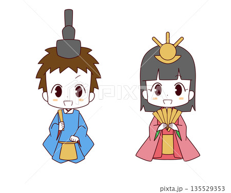 ひな人形の格好をする男女の子どものイラスト ひな人形の格好をする男女の子どものイラスト 135529353