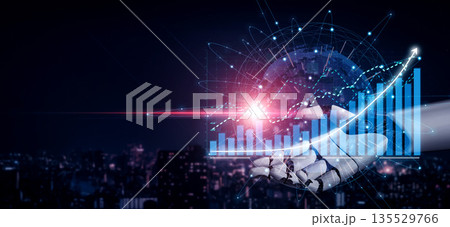 Futuristic Hand Holding Digital Globe with Data Visualizations and Growth Charts at Night in Urban Setting Impute Futuristic Hand Holding Digital Globe with Data Visualizations and Growth Charts at Night in Urban Setting Impute 135529766