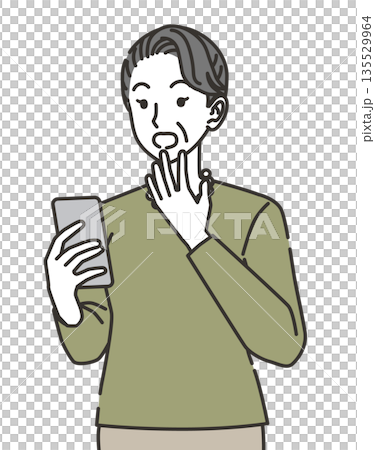 Senior woman surprised to see a smartphone Senior woman surprised to see a smartphone 135529964