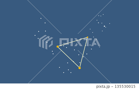 ネイビー色の背景に浮かぶ春の大三角のイラスト(星座は星のみで連結線なし、大三角線あり) ネイビー色の背景に浮かぶ春の大三角のイラスト(星座は星のみで連結線なし、大三角線あり) 135530015