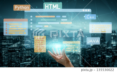 Developer Coding with Digital Interface and Overlays Vouch 135530022