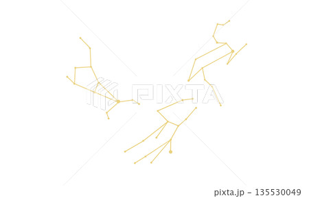 春の大三角の星座線のイラスト（ゴールド色） 135530049
