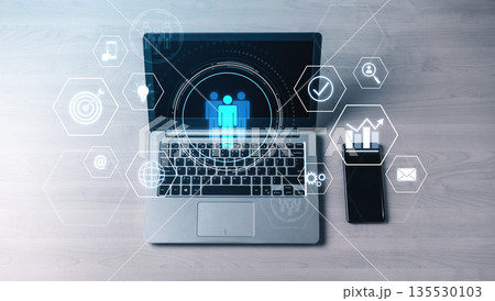 Business Teamwork and Digital Communication Interface Vouch 135530103