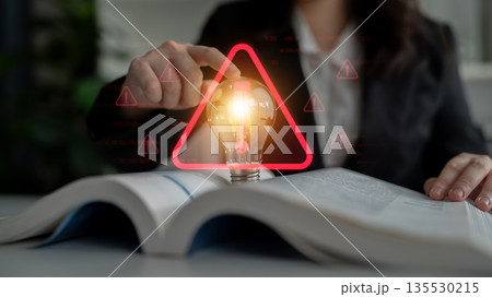 Cybersecurity warning icon with glowing red alert symbol Latch 135530215