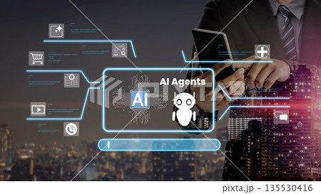 Business Professional Interacting with AI Technology in Urban Setting Showcasing Digital Transformation and Innovation in Modern Work Environment Gluon Business Professional Interacting with AI Technology in Urban Setting Showcasing Digital Transformation and Innovation in Modern Work Environment Gluon 135530416
