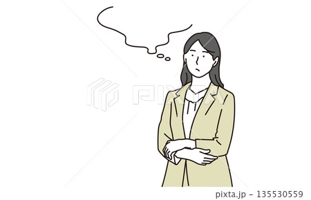 斜め上を眺めて考える女性ビジネスパーソンのイラスト素材 135530559