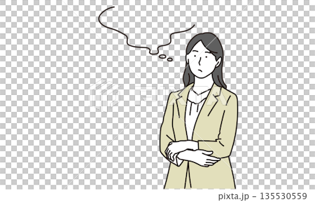 斜め上を眺めて考える女性ビジネスパーソンのイラスト素材 135530559