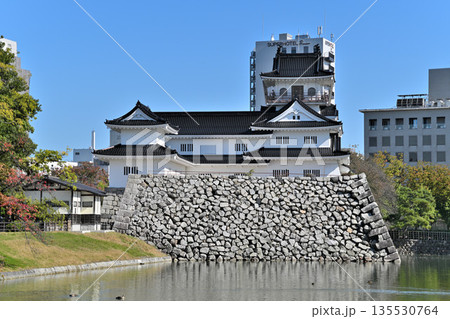 越中国「富山城」　晴天の天守閣と堀・石垣の様子 135530764