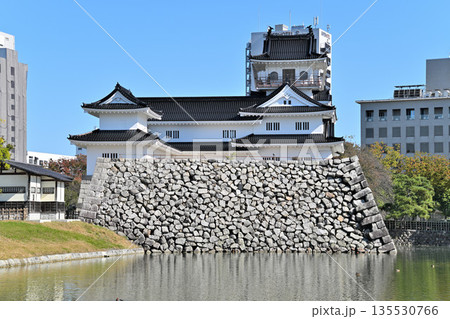 越中国「富山城」　晴天の天守閣と堀・石垣の様子 135530766