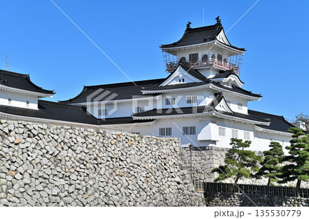 越中国「富山城」　晴天の天守閣と堀・石垣の様子 135530779