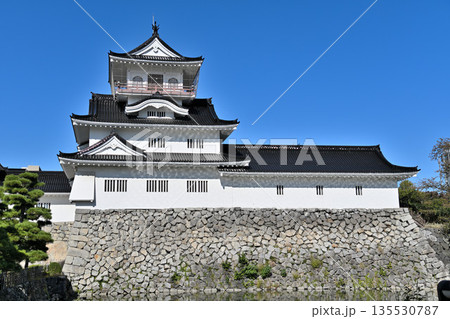 越中国「富山城」　晴天の天守閣と堀・石垣の様子 135530787