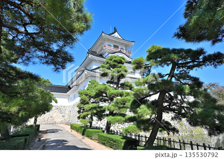 越中国「富山城」　晴天の天守閣と堀・石垣の様子 135530792