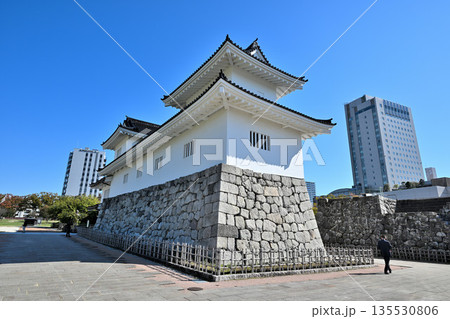 越中国「富山城」　晴天の天守閣と堀・石垣の様子 135530806