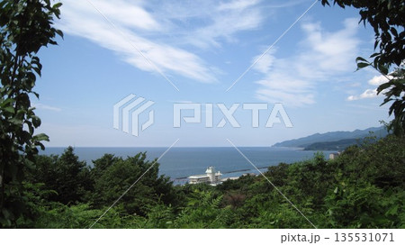 山の公園から見える青い海と青空と緑 135531071
