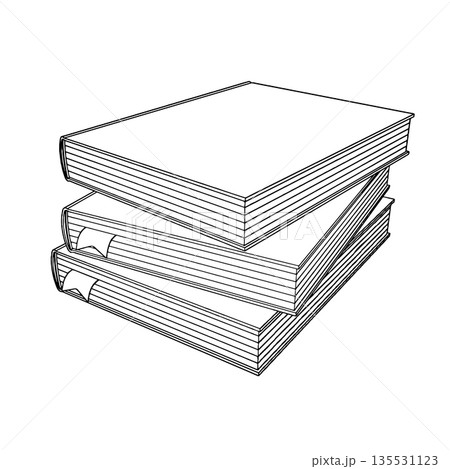 Outline for Coloring of Hardcover Book with Bookmark on White Background. Vector Illustration. Outline for Coloring of Hardcover Book with Bookmark on White Background. Vector Illustration. 135531123