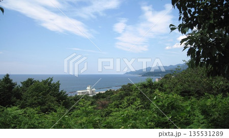 山の公園から見える青い海と青空と緑 135531289