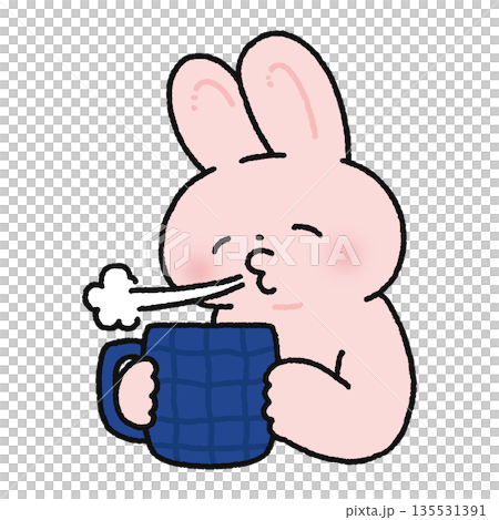 Cute rabbit cooling down hot drinks 135531391