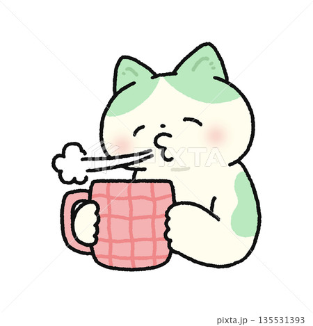 熱い飲み物を冷ます可愛いネコ 熱い飲み物を冷ます可愛いネコ 135531393