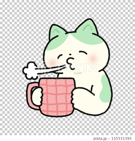 熱い飲み物を冷ます可愛いネコ 熱い飲み物を冷ます可愛いネコ 135531393