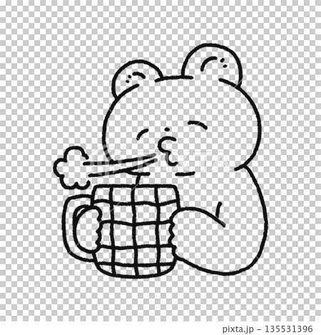 熱い飲み物を冷ます可愛いクマ 線画 熱い飲み物を冷ます可愛いクマ 線画 135531396