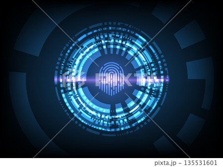 Abstract background with blue fingerprint and hud dashboard 135531601