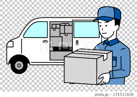 A delivery man delivering a package in a white van 135531826
