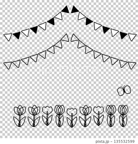 シンプルな手描きのガーランドの線画イラストセット シンプルな手描きのガーランドの線画イラストセット 135532599