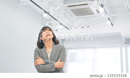 オフィスで凍える女性ビジネスパーソン オフィスで凍える女性ビジネスパーソン 135533336