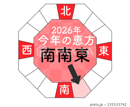 2026年　節分の恵方　南南東　恵方デザインのイラスト素材　1 135533742