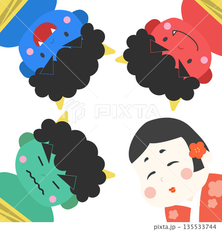 節分素材　鬼・お多福　フレーム背景素材　スクエア型 135533744