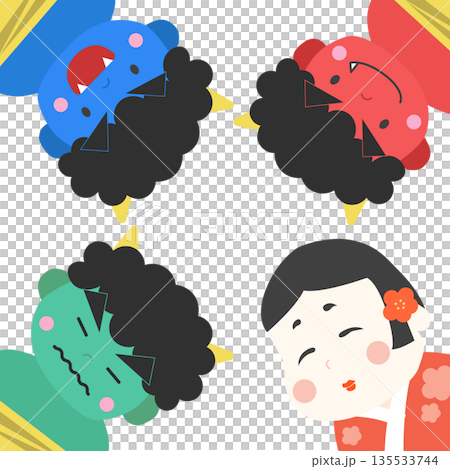 節分素材：惡魔/禦福相框背景素材，方形 135533744