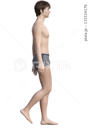 下着姿の男性が正しい姿勢で立っているポーズの3Dイラスト 全身横向き 下着姿の男性が正しい姿勢で立っているポーズの3Dイラスト 全身横向き 135534176