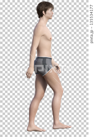 3D illustration of a man in underwear walking with good posture, full body sideways 3D illustration of a man in underwear walking with good posture, full body sideways 135534177