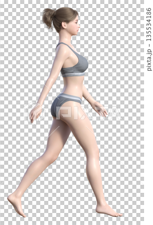 3D illustration of a woman in underwear walking with her legs spread apart, full body sideways 3D illustration of a woman in underwear walking with her legs spread apart, full body sideways 135534186