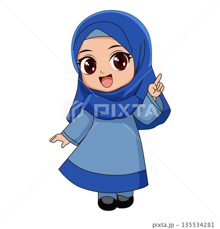 chubby character moslem girl in jilbab 135534281