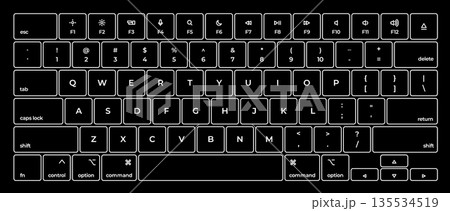 Vector illustration of modern computer laptop keyboard layout white outline on black background concept for typing coding and office work design 135534519