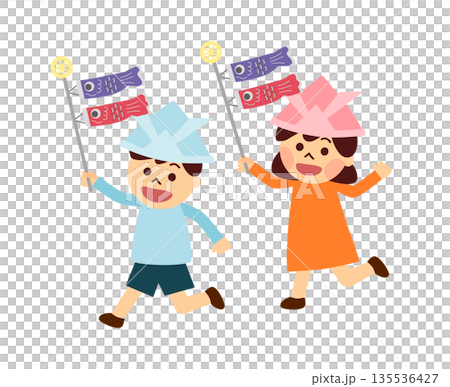 Children running with carp streamers 135536427