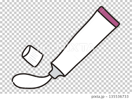 Illustration of ointment being dispensed from a pink tube 135536733