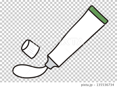 Illustration of ointment being dispensed from a green tube 135536734