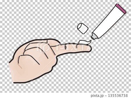 ピンク色のチューブから1FTUの軟膏を指に出すイラスト 135536738