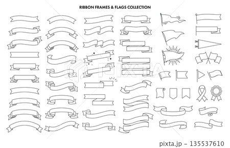 シンプルなリボンとフラッグのデザイン装飾セット 135537610