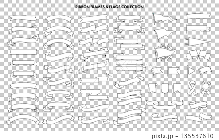 シンプルなリボンとフラッグのデザイン装飾セット 135537610