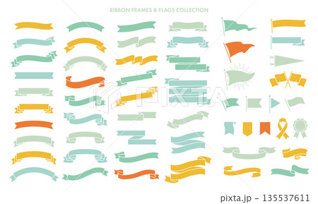 シンプルなリボンとフラッグのデザイン装飾セット 135537611