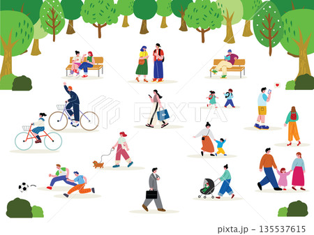 夏に公園で過ごす人々 135537615