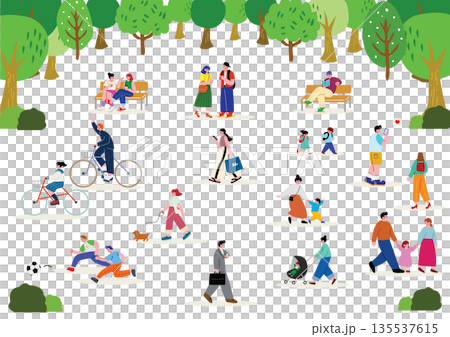 夏に公園で過ごす人々 135537615