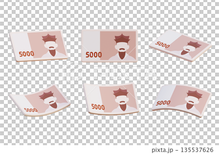 South Korean Won 5000 Bill Banknote 3D Illustration 135537626