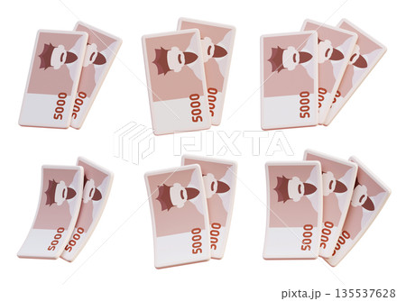 Multiple South Korean 5000 Won Banknotes 3D Render 135537628